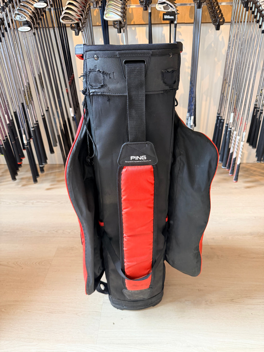 PING Pioneer Monsoon Cartbag – Rood/Zwart – 14-Vaks