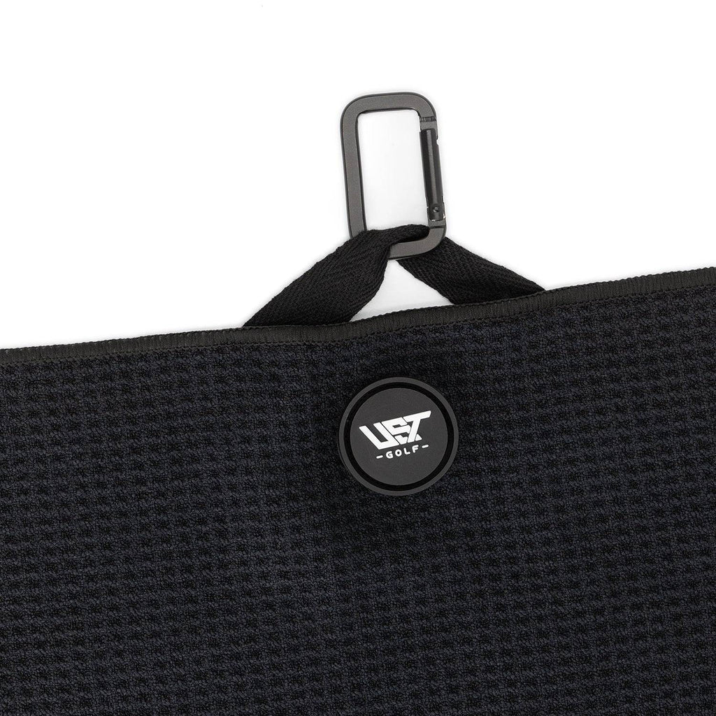 Witte, zwarte of grijze UST Premium magnetische golfhanddoek van Thom's Golfgear, bevestigt aan golfclubs voor droog en schoon spel