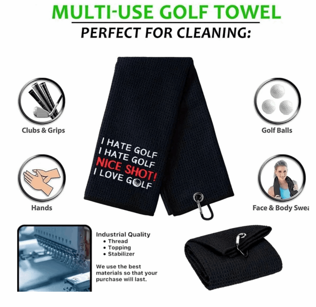 Golf Handdoek “Nice Shot” – Zwart - Thom's Golfgear