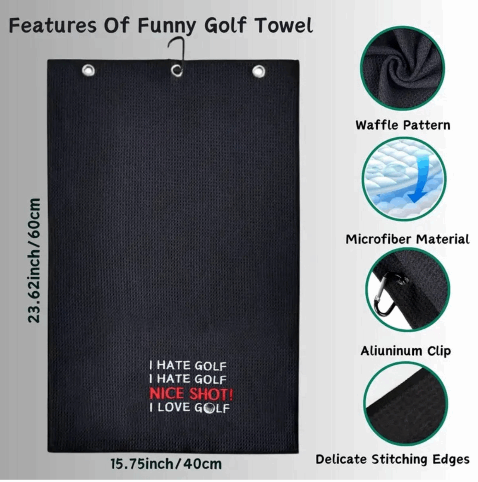 Golf Handdoek “Nice Shot” – Zwart - Thom's Golfgear