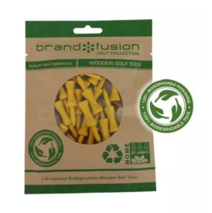 Brand Fusion Biodegradable Wooden Golf Tees 20 pack (Diverse Maten)
