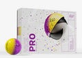 Twaalf Thom's Golfgear Vice Pro Royal Gold golfballen in doos, wit met goudkleurige details, geschikt voor golfers