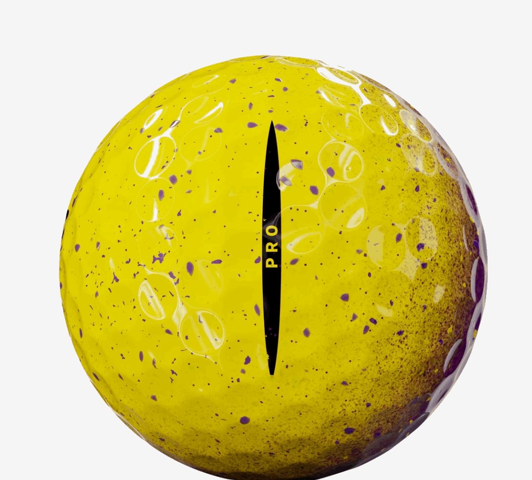 Twaalf Thom's Golfgear Vice Pro Royal Gold golfballen met gouden en blauwe details, geschikt voor golfspelers