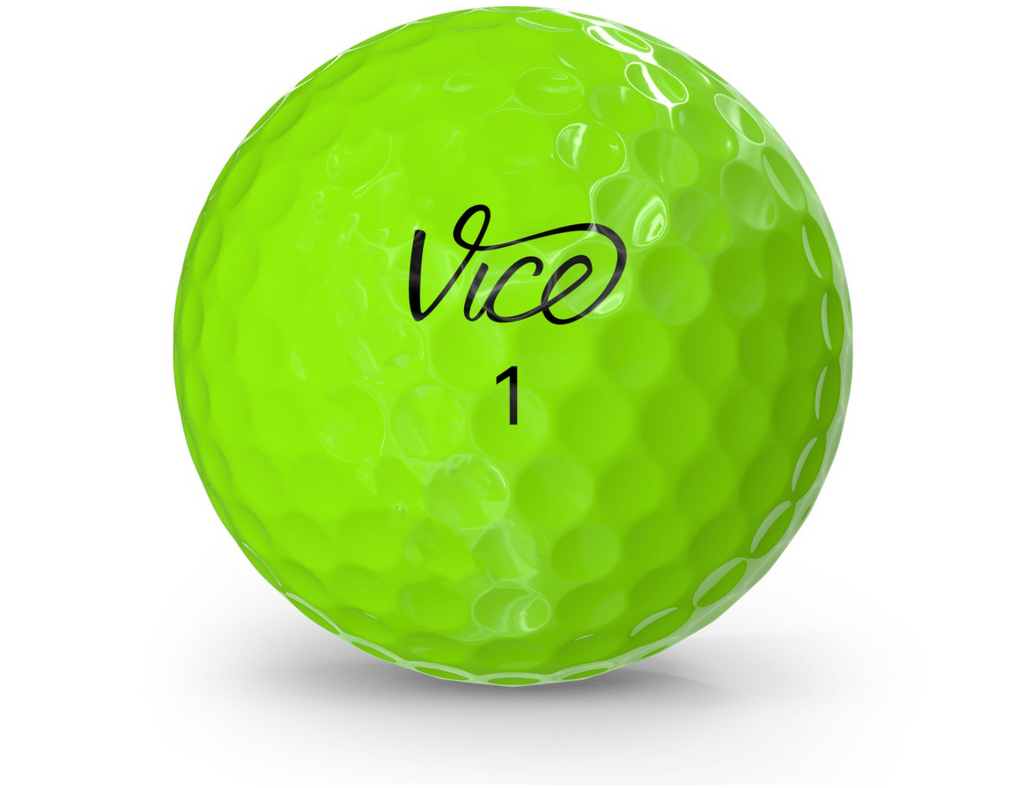 Twaalf Thom's Golfgear Vice Pro Air neon groene golfballen, overzicht van de dozen met 12 stuks voor golfspel.