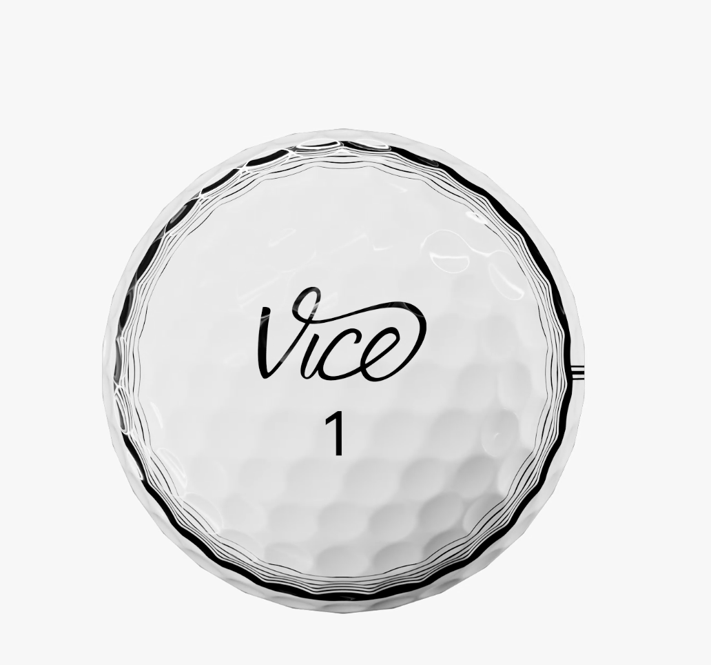 Twaalf Thom's Golfgear Vice Pro Plus Tracer golfballen met opvallende tracer patronen voor betere zichtbaarheid tijdens het spelen
