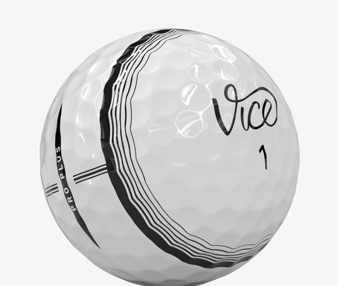 Twaalf Thom's Golfgear Vice Pro Plus Tracer golfballen met opvallende geel-oranje markeringen, voor beter zicht tijdens het golfen