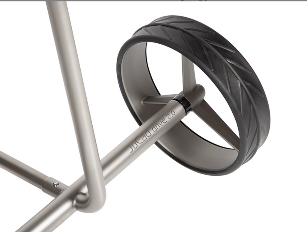 Elektrische golftrolley JuCad Drive Edelstaal 3.0 van Thom's Golfgear, roestvrijstalen frame en bediening op afstand.
