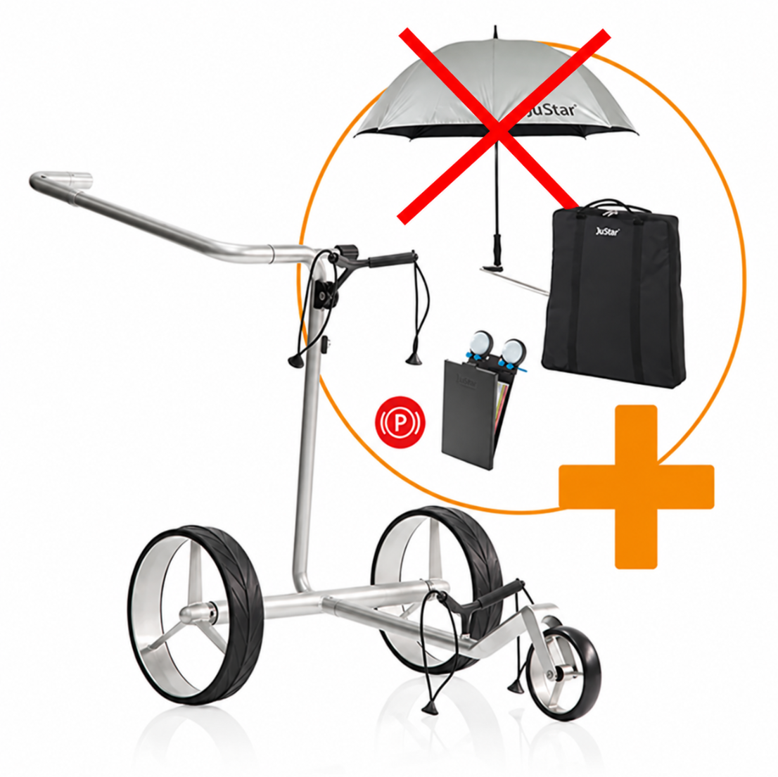JuStar Silver 1.0 Elektrische Golftrolley – Inclusief Scorekaarthouder en Draagtas